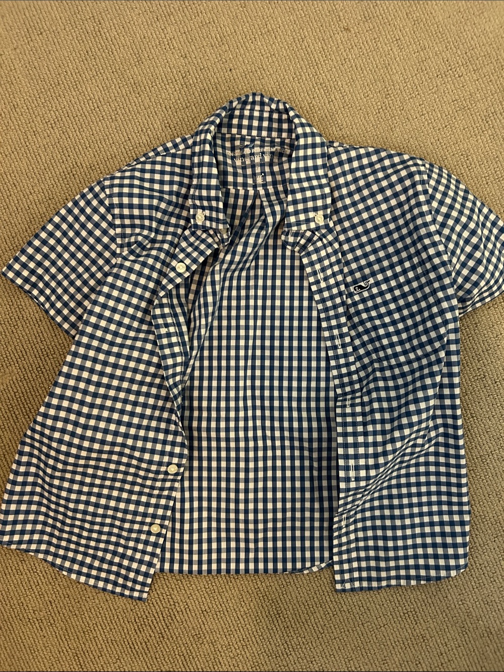 Vineyard Vines Blue and White Gingham Short-Sleeve Button-Down
